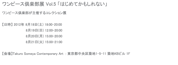 ワンピース倶楽部展 Vol.5 「はじめてかもしれない」ワンピース倶楽部が主催するコレクション展 Takuro Someya Contemporary Art